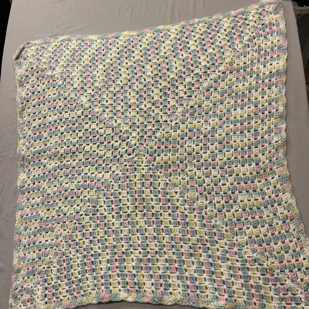 Hand Made‎ Crochet Pastel Baby Blanket  34 X 34 inches